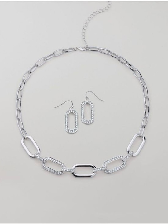 SJA Jewelry - Silvertone Link Necklace and Matching Drop Earrings Set